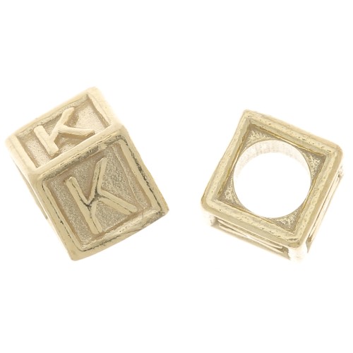 Cuenta letra alfabético cubo 5 mm con agujero K - Plata 925 Dorado con oro fino x1