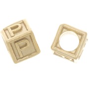 Cuenta letra alfabético cubo 5 mm con agujero P - Plata 925 Dorado con oro fino x1|raw }}