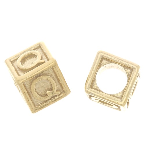 Cuenta letra alfabético cubo 5 mm con agujero Q - Plata 925 Dorado con oro fino x1