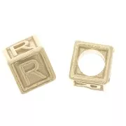 Cuenta letra alfabético cubo 5 mm con agujero R - Plata 925 Dorado con oro fino x1