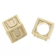 Cuenta letra alfabético cubo 5 mm con agujero U - Plata 925 Dorado con oro fino x1