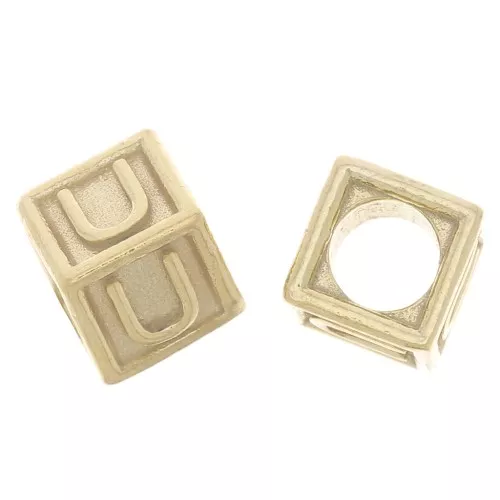 Cuenta letra alfabético cubo 5 mm con agujero U - Plata 925 Dorado con oro fino x1