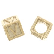 Cuenta letra alfabético cubo 5 mm con agujero V - Plata 925 Dorado con oro fino x1