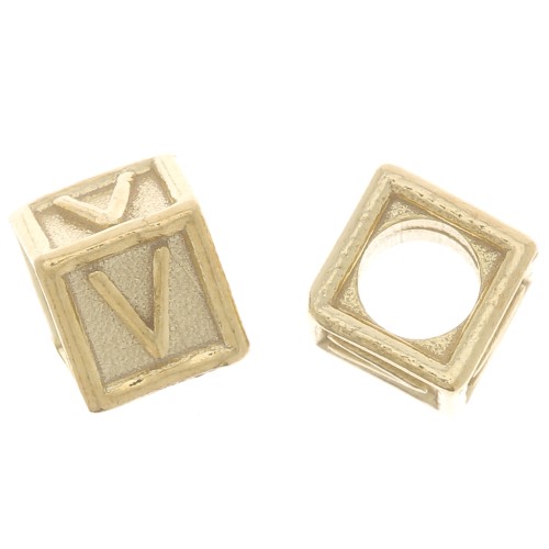 Cuenta letra alfabético cubo 5 mm con agujero V - Plata 925 Dorado con oro fino x1