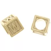Cuenta letra alfabético cubo 5 mm con agujero W - Plata 925 Dorado con oro fino x1