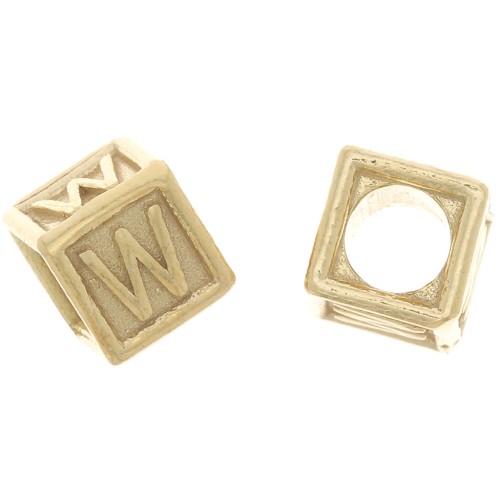 Cuenta letra alfabético cubo 5 mm con agujero W - Plata 925 Dorado con oro fino x1