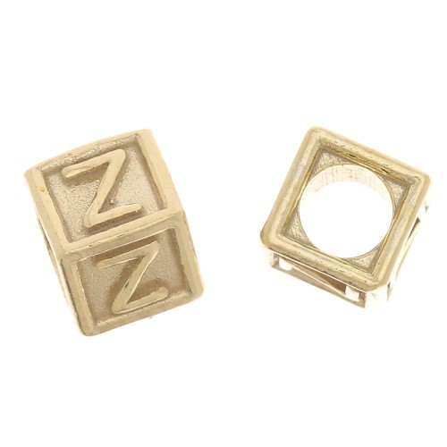 Cuenta letra alfabético cubo 5 mm con agujero Z - Plata 925 Dorado con oro fino x1