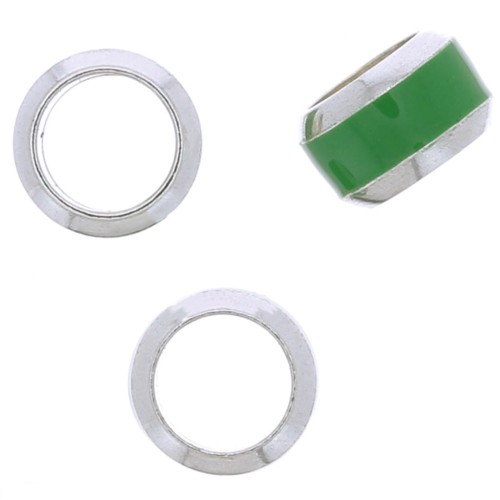 Cuenta arandela 6x3,8 mm agujero grande borde de color - Plata 925 - Vert x1