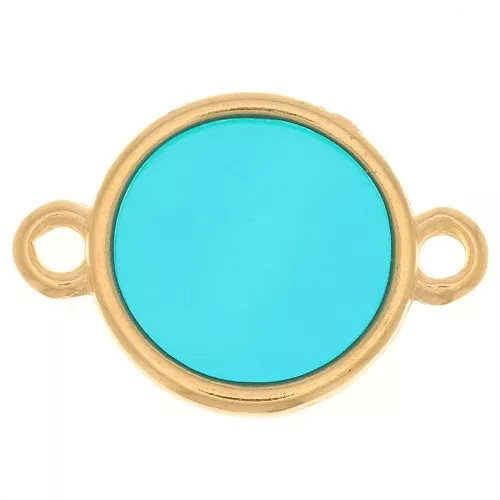 Espaciador redondo de resina epoxi - vidriera 11mm Dorado - Turquesa x1