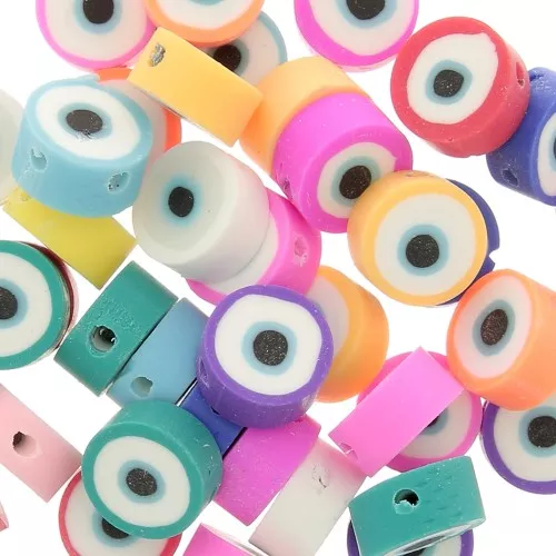 Surtido de cuentas redondas - ojo de la suerte - arcilla polimérica 9mm Multicolor x50