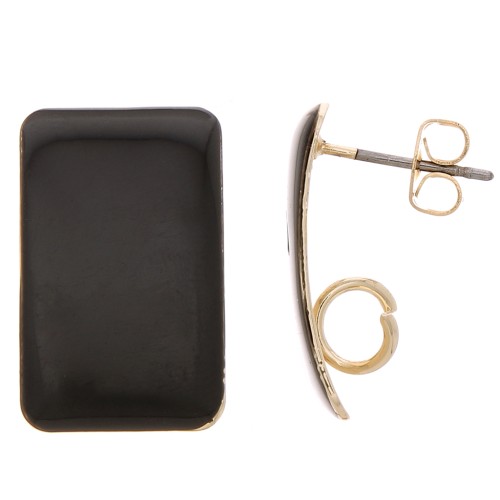 Pendientes de clavo rectangulares de 13 x 20 mm de resina epoxi - Acero dorado - Negro x2