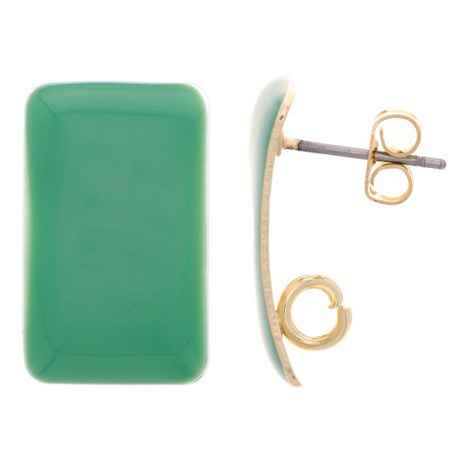 Pendientes de clavo rectangulares de 13 x 20 mm de resina epoxi - Acero dorado - Verde x2