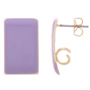 Pendientes de clavo rectangulares de 13 x 20 mm de resina epoxi - Acero dorado - Morado x2