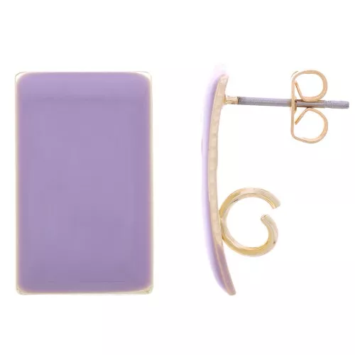 Pendientes de clavo rectangulares de 13 x 20 mm de resina epoxi - Acero dorado - Morado x2