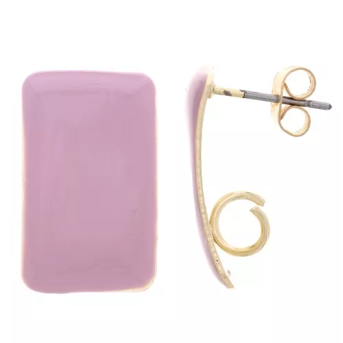Pendientes de clavo rectangulares de 13 x 20 mm de resina epoxi - Acero dorado - Lila x2