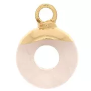 Breloque ronde forme donut 10 mm pierre gemme imitation Quartz rose - Doré x1