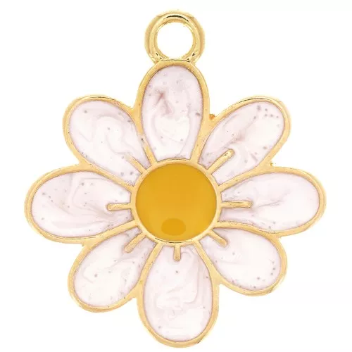 Colgante flor de margarita - resina epoxi 20 mm - Chapado en oro - Blanco x1