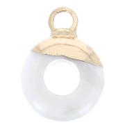 Breloque ronde forme donut 10 mm pierre gemme imitation Howlite - Doré x1