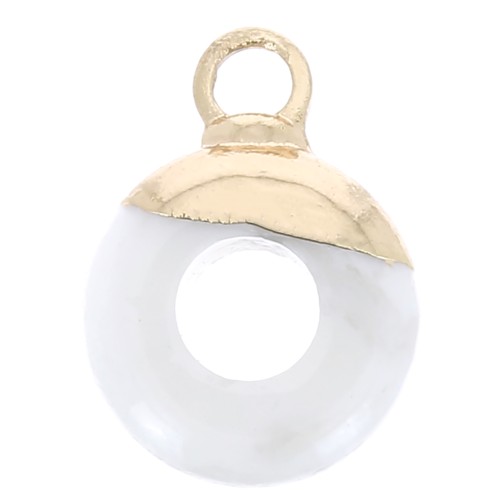 Breloque ronde forme donut 10 mm pierre gemme imitation Howlite - Doré x1