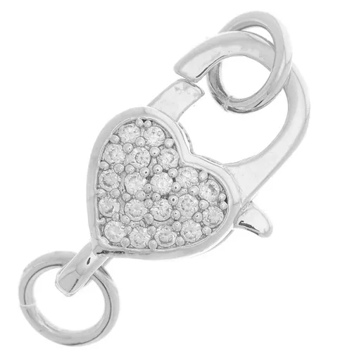 Cierre de langosta con corazón y anillos abiertos con óxido de zirconio 10x16mm - Rodiado x1