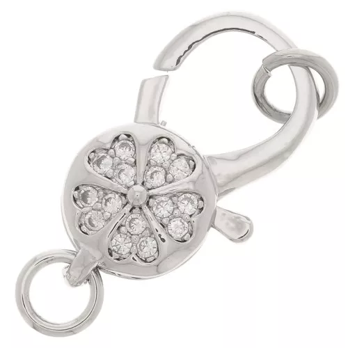 Cierre de langosta con flor y anillos abiertos con óxido de zirconio 10x16mm - Rodiado x1