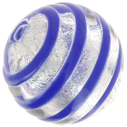 Redonda Murano 10 mm hoja de plata estriada Azul x1