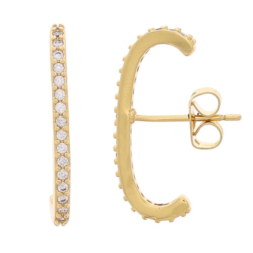 Pendientes de barra redonda con óxido de zirconio 22x2 mm - Oro - Cristal x2