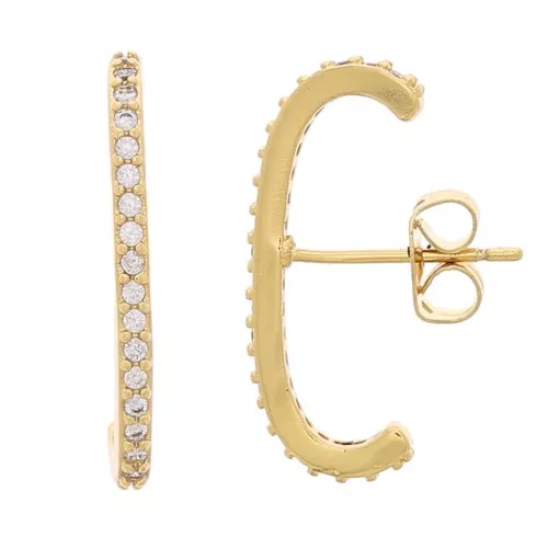 Pendientes de barra redonda con óxido de zirconio 22x2 mm - Oro - Cristal x2