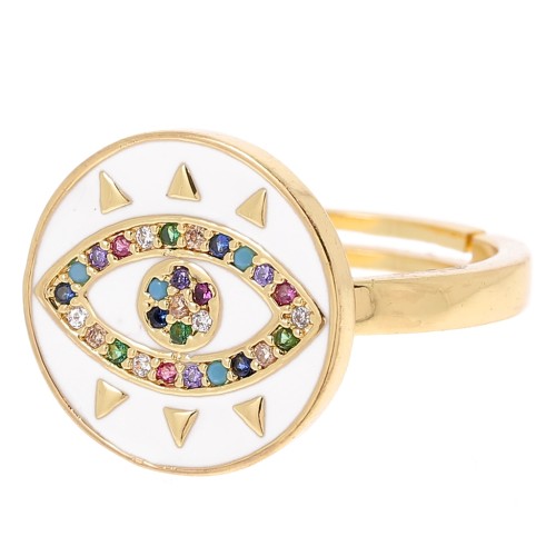 Anillo ajustable - motivo de ojo con óxido de zirconio Oro - Blanco -Multicolor x1