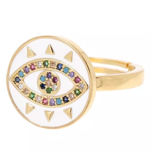 Anillo ajustable - motivo de ojo con óxido de zirconio Oro - Blanco -Multicolor x1