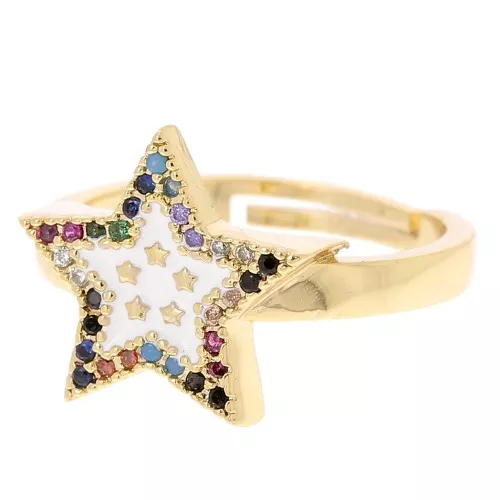 Anillo estrella ajustable con óxido de zirconio - Oro - Blanco - Multicolor x1