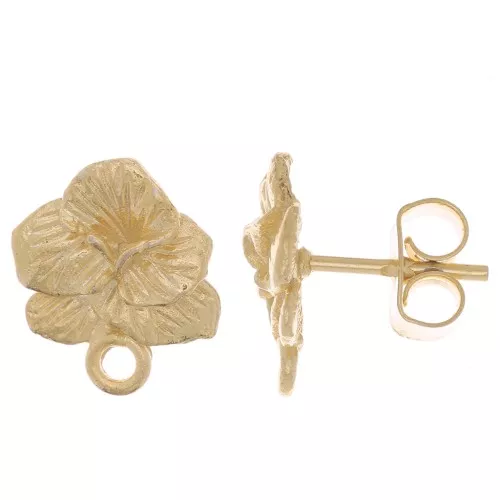 Pendientes flor morada 12x9 mm - con lazo cerrado - Chapado en oro x2