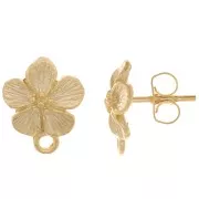Tachuelas de flor 12x10 mm - con anillo cerrado - Chapado en oro x2