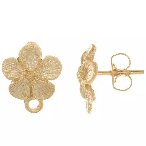 Tachuelas de flor 12x10 mm - con anillo cerrado - Chapado en oro x2