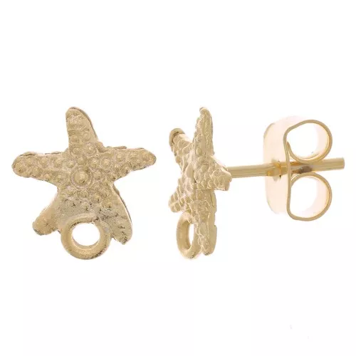 Tachuelas de estrella de mar 10x9 mm - con anilla cerrada - Chapado en oro x2