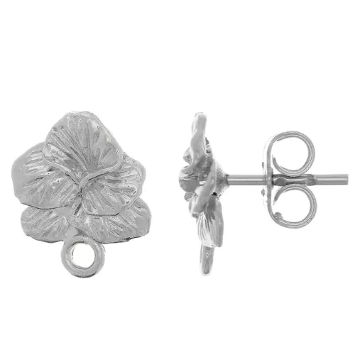 Pendientes flor morada 12x9 mm - con lazo cerrado - Rodio x2