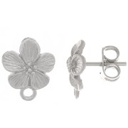 Tachuelas de flor 12x10 mm - con anillo cerrado - Rodio x2