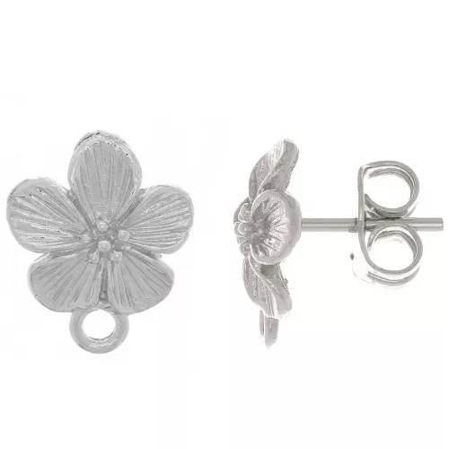 Tachuelas de flor 12x10 mm - con anillo cerrado - Rodio x2