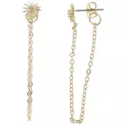 Tachuelas de sol con óxido de zirconio de 9x7 mm y cadena - Oro - Cristal x2