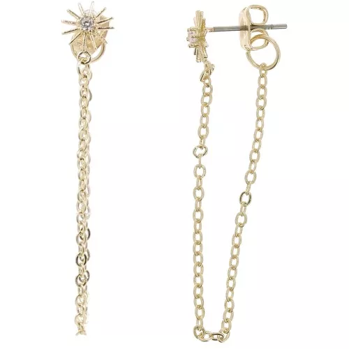 Tachuelas de sol con óxido de zirconio de 9x7 mm y cadena - Oro - Cristal x2