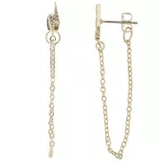 óxido de zirconio 13x4 mm Tachuelas con cadena - Oro - Cristal x2