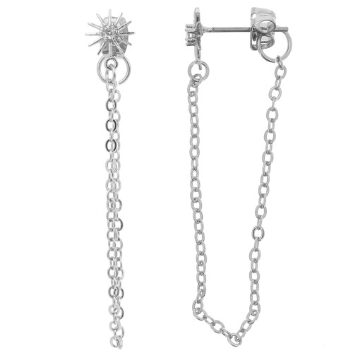 Tachuelas de sol con óxido de zirconio de 9x7 mm y cadena - Rodio - Cristal x2