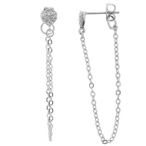 Pendientes con óxido de zirconio 8x6 mm y cadena - Rodio - Cristal x2