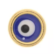 Poussoir rond 6 mm avec résine époxy motif oeil pour lacets 3 mm - Doré - Bleu x1