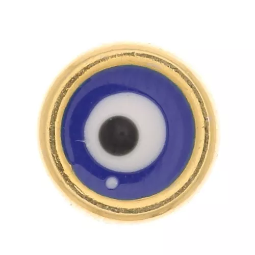 Poussoir rond 6 mm avec résine époxy motif oeil pour lacets 3 mm - Doré - Bleu x1