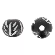 Cuentas de hueso redondas grabadas con motivo de hojas 12 mm - Marrón oscuro x10