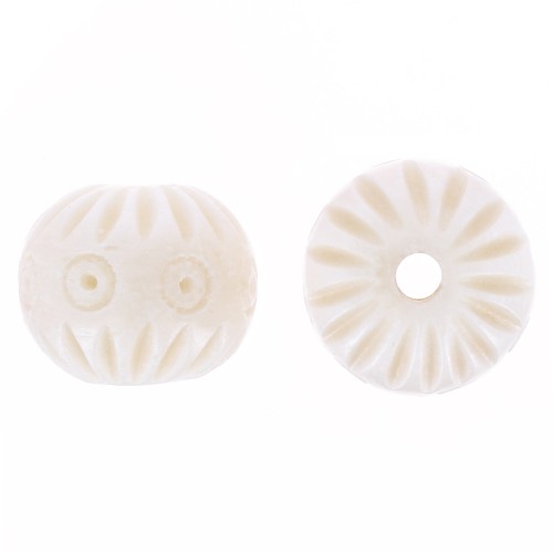 Cuentas redondas de hueso tallado y grabado 14 mm - Natural x4