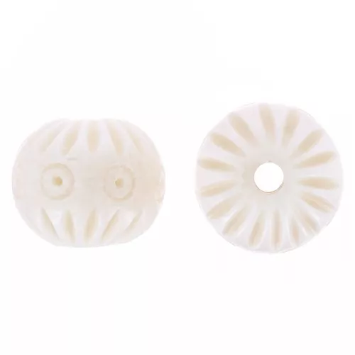 Cuentas redondas de hueso tallado y grabado 14 mm - Natural x4