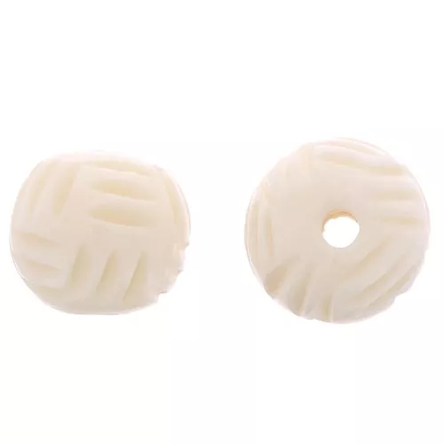 Cuentas redondas de hueso grabado 13 mm - Natural x4
