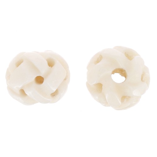 Cuentas de hueso redondas efecto nudo tallado 12 mm - Natural x4